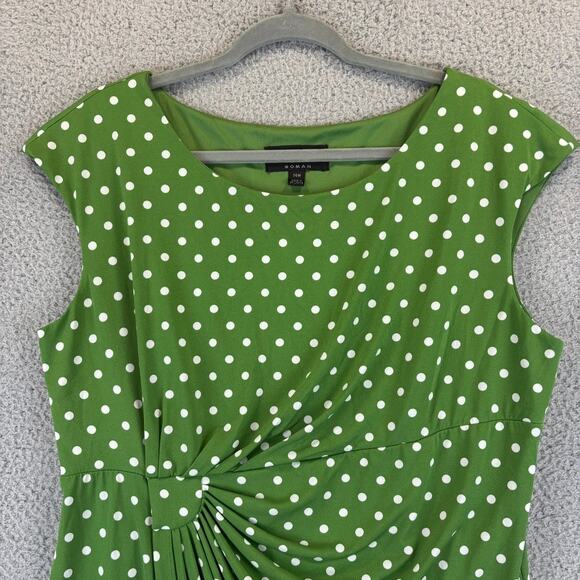 Vtg Faux Wrap Dress 14W Polka Dot Garden Party Derby Stretch Ruched Classic City - Picture 2 of 10
